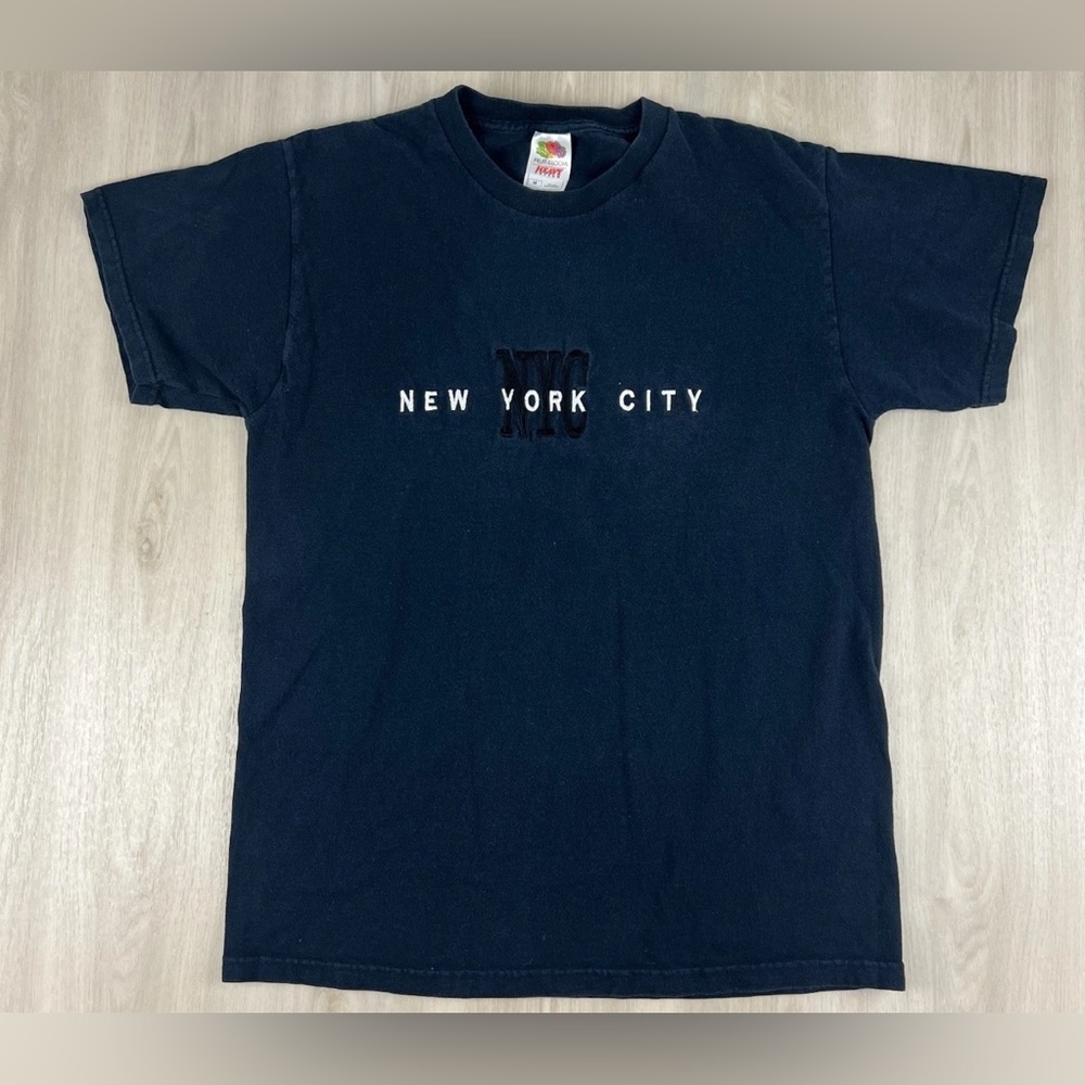 VTG Y2K New York City NYC Black T Shirt Embroidered Heavy Cotton Size Medium